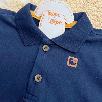 Conj. Camiseta Gola Polo Dino BG e Bermuda - Marinho e Mostarda